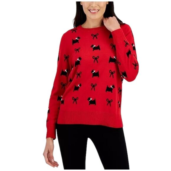 New KAREN SCOTT Women's Scotty Dog Crewneck Sweater Ravishing Red Size Small - Picture 8 of 8